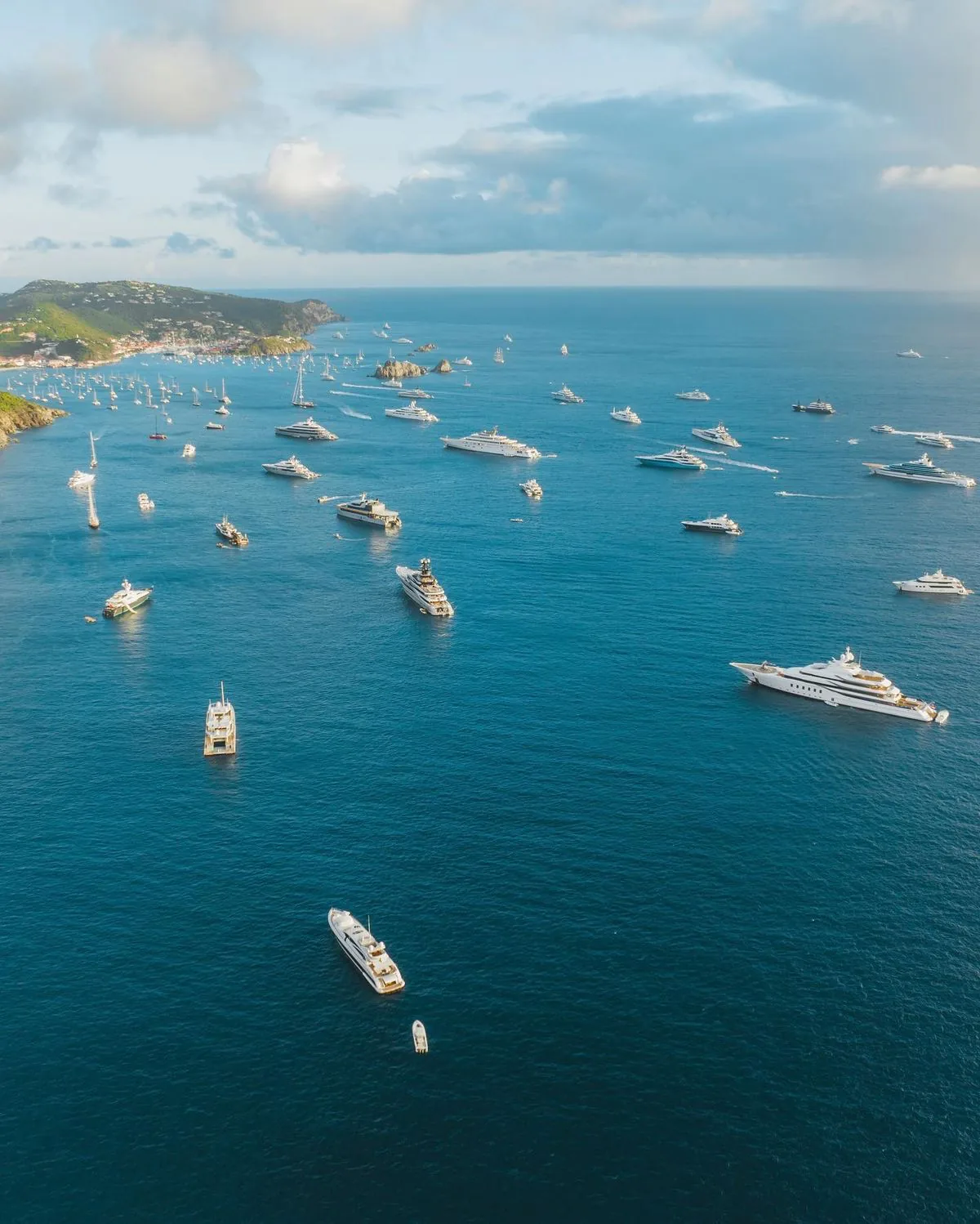 Yacht massage in Gustavia harbor at golden hour, St. Barths